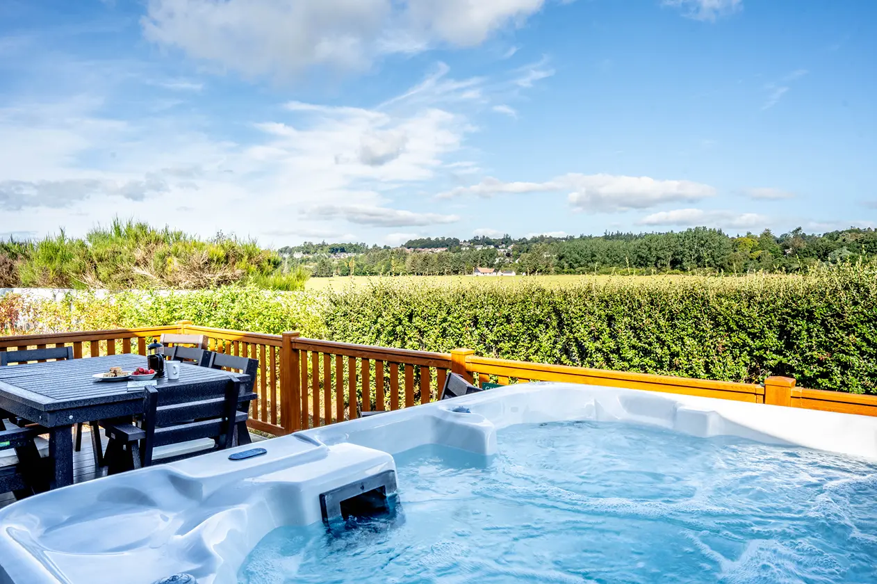 3 Bed Deluxe Lodge with Hot Tub Decking View