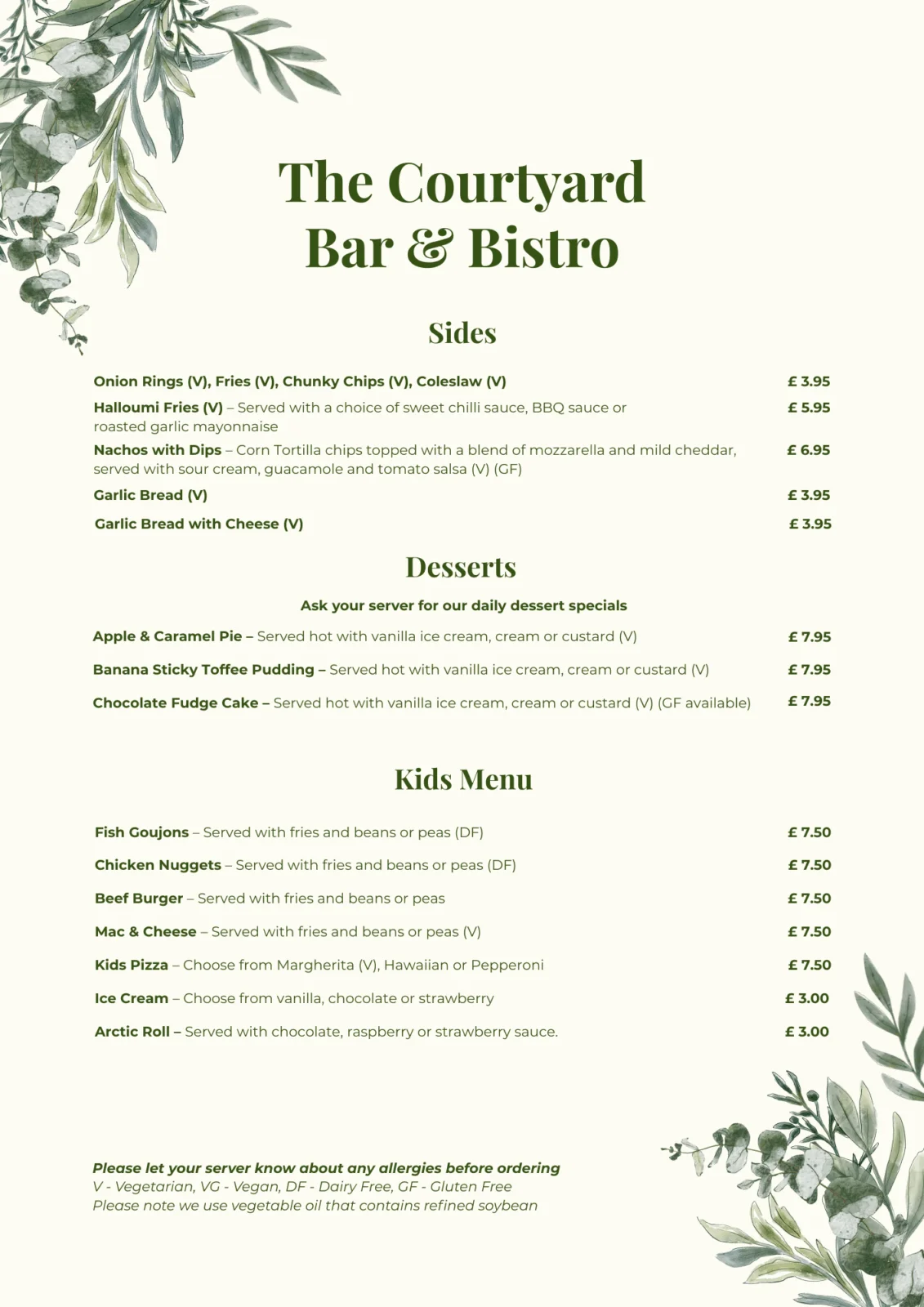 Bar & Bistro Sides & Kid's Menu
